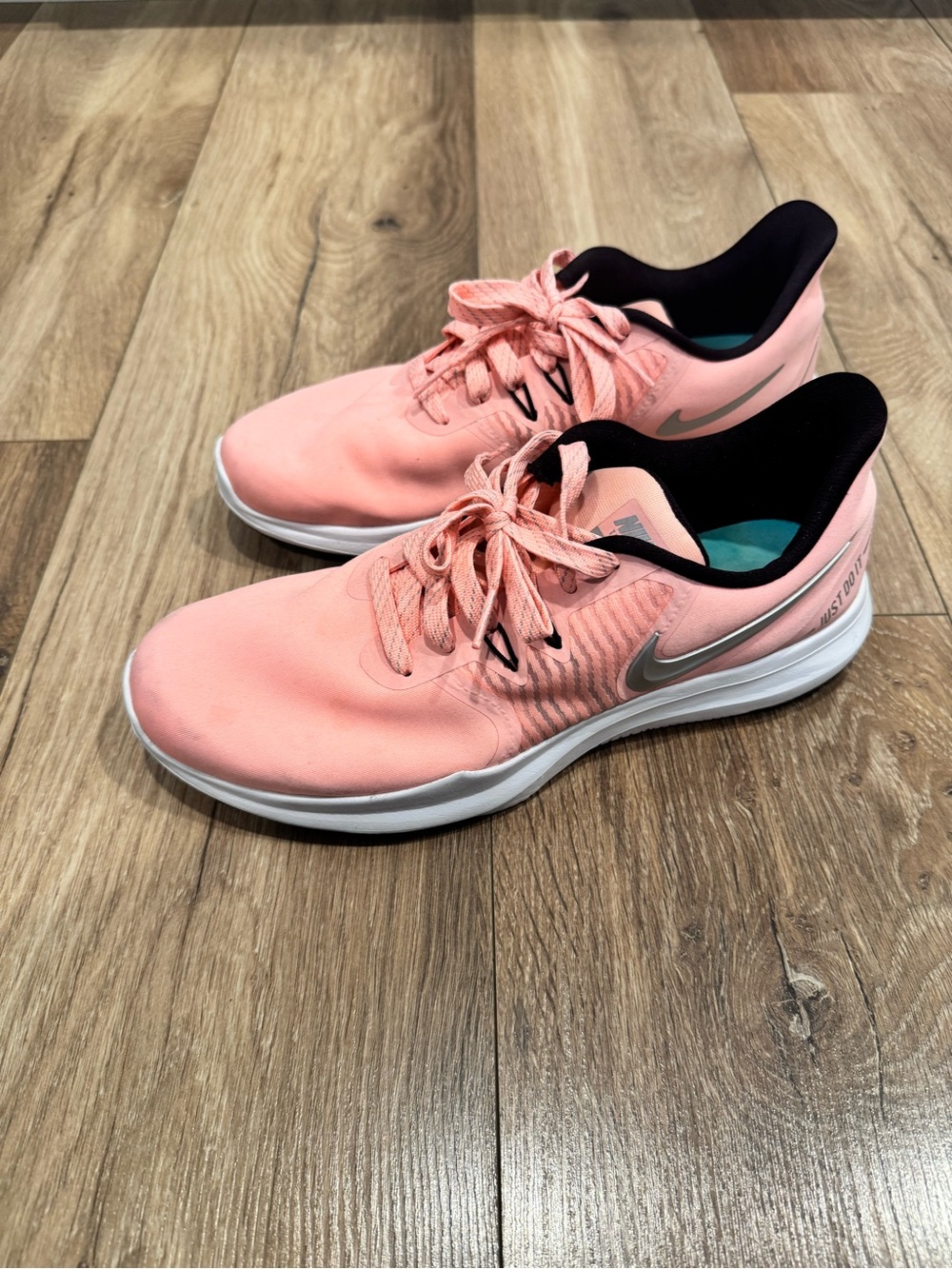 Nike Women's Peach Pink Athletic Trainers with Silver Swoosh
